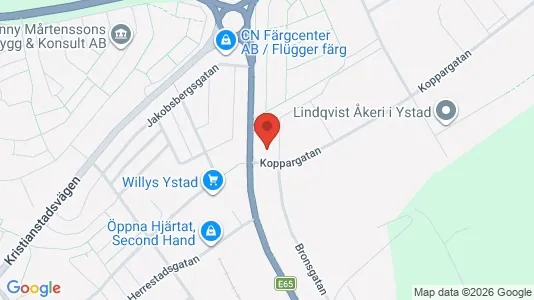 Værkstedslokaler til leje i Ystad - kort over placeringen