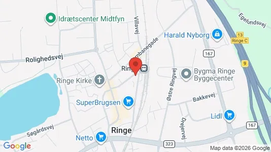 Commercial properties for rent i Ringe - kort over placeringen