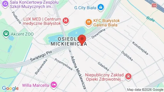 Kantorruimte te huur i Białystok - kort over placeringen