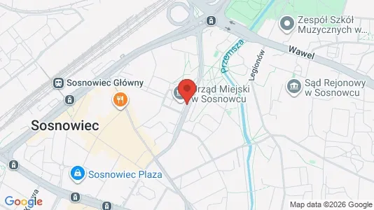 Kontorlokaler til leje i Sosnowiec - kort over placeringen