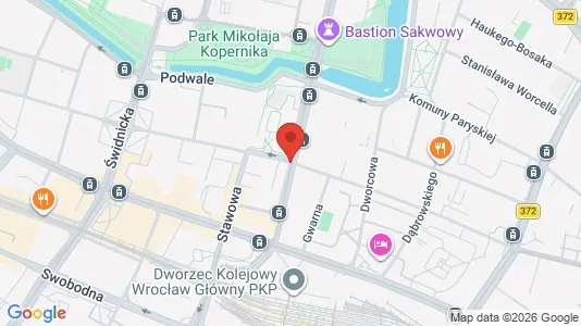 Kantorruimte te huur i Wrocław - kort over placeringen