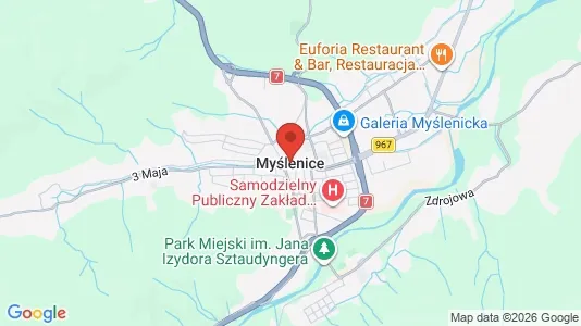 Office spaces for rent i Myślenicki - kort over placeringen
