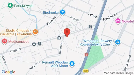 Office spaces for rent i Wrocław - kort over placeringen