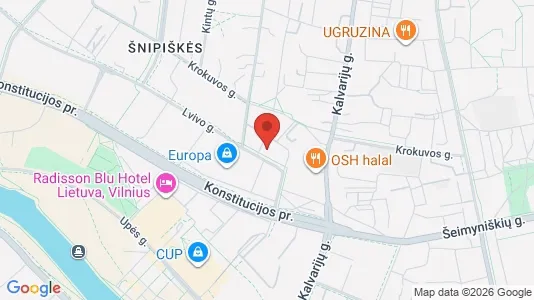 Kontorlokaler til leje i Vilnius Šnipiškės - kort over placeringen