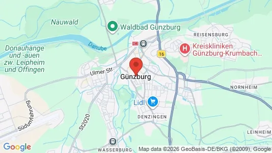 Restaurants for rent i Günzburg - kort over placeringen